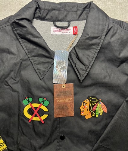 Men's Mitchell & Ness Black Chicago Blackhawks Full-Snap Coaches Jacket Size 2XL - Picture 2 of 5