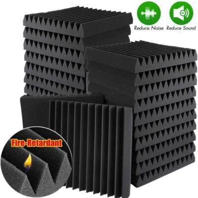 12~96Pcs Acoustic Wall Panels Studio Sound Noise Proofing Insulation Foam Black