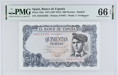 •Q-B• SPAIN 500 PESETAS 1971 • P 153 a • PMG EPQ 66 GEM UNC