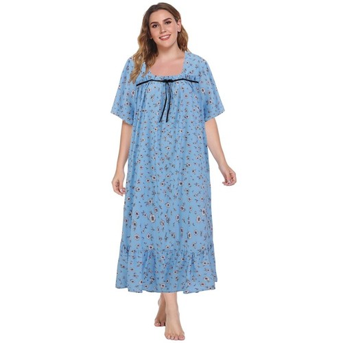 Ladies Plus Size Nightgown Short Sleeve Nights Dress Housecoat Floral Sleepdress - Picture 11 of 18