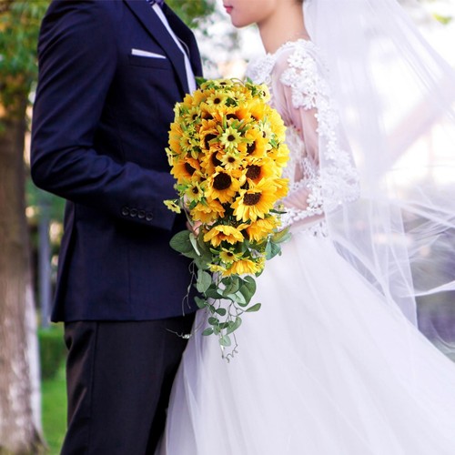 Water Drop Style Artificial Sunflower Wedding Bouquets Holding Bouquet, - Picture 10 of 12