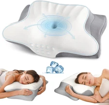 Cervical Neck Pillow for Pain Relief - Ergonomic Queen Size, White&grey 