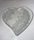 Heart Shaped Etched Crystal Glass Heart Tray—Winter Rose—Studio Nova 10.5” x 11"