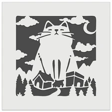 Giant Yule Cat Looming Over Village Christmas Wall Cookie DIY Reusable Stencil