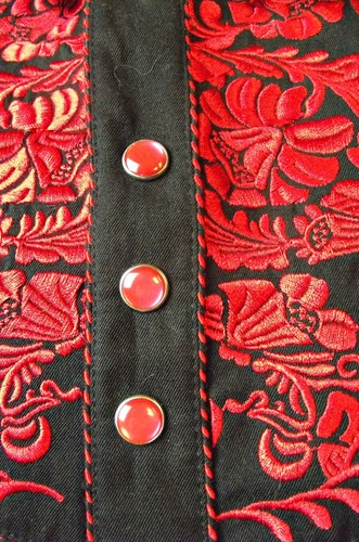 Scully Gunfighter Mens Western Shirt Heavy Crimson Floral Embroidery Snap XXL - Picture 5 of 11