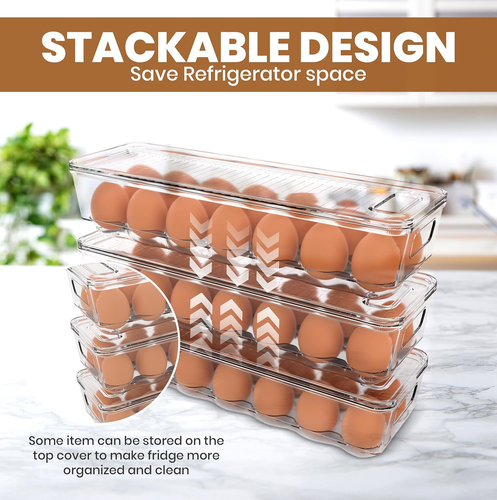 Egg Container with Lid and Handle for Refrigerator - Pack of 1 - Clear Stackable - Picture 6 of 12