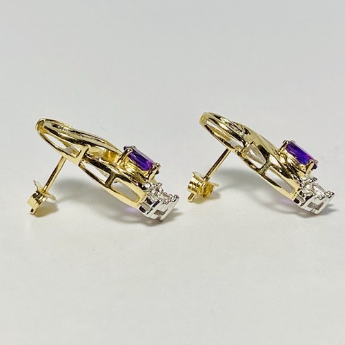 Fabrikant 14K Two Tone Gold 0.60ctw Amethyst 0.17ctw Diamond Drop Earrings 5.2g - Picture 4 of 9