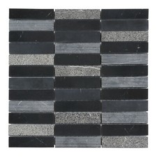 Black Marquina Marble Mosaic Tile Texture Blend Stacked Pattern Wall Backsplash