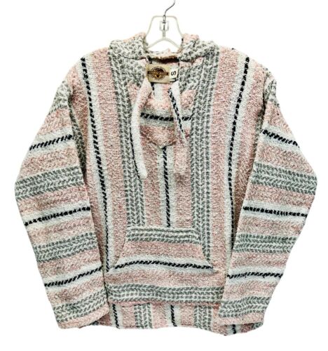 VINTAGE Earth Ragz Sweater Womens Size Small Pink Hoodie Poncho Sweatshirt Baja - Picture 3 of 8