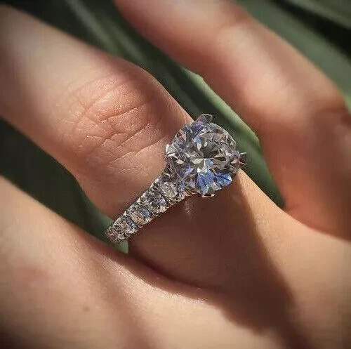 14k White Gold Plated Silver 2.80Ct Round Cut White Moissanite Engagement Ring - Picture 8 of 8