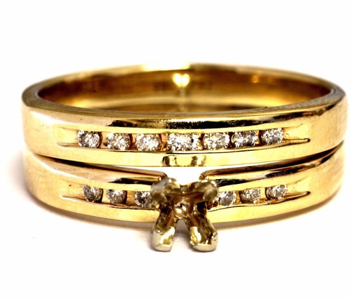 14k yellow gold .23ct SI1 H semi mount diamond engagement ring wedding band 6.8g