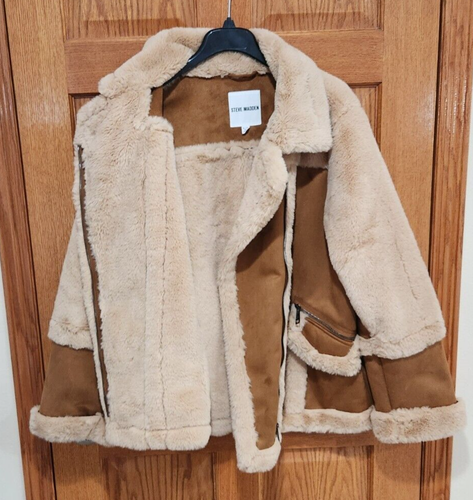 STEVE MADDEN Women's XL Cognac Faux Suede Shearling Heavyweight Peacoat Coat NEW - Picture 4 of 7