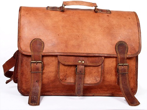 Leather Handmade Briefcase Messenger Laptop Computer Office Satchel Brown Bag - Picture 1 of 12