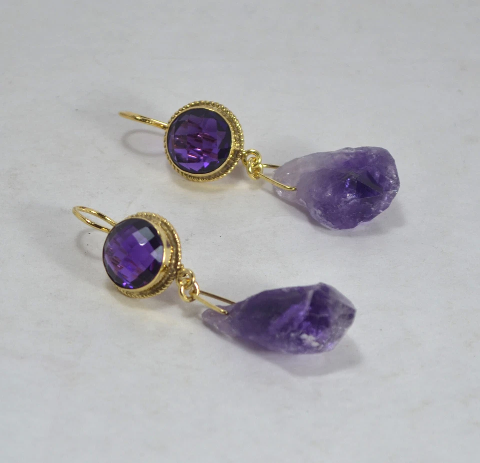 ORECCHINI IN ARGENTO 925 TONDO E GEODI AMETISTA NATURALE           AGHT 0919 - Immagine 2 di 3