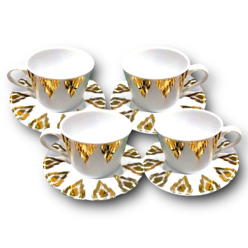 -15% DE DESCUENTO Les Ottomans, juego de comedor de bambú dorado para x4, Ikat Motif NUEVO - Imagen 1 de 9