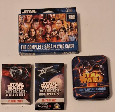 Star Wars 3D Playing Cards Tin Complete Saga Vehicles of Heroes Villain Lot of 4