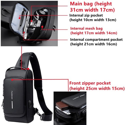 Herren Umhängetasche Mann Crossbody Cross Body Reise Brusttaschen Pack - Bild 2 von 25