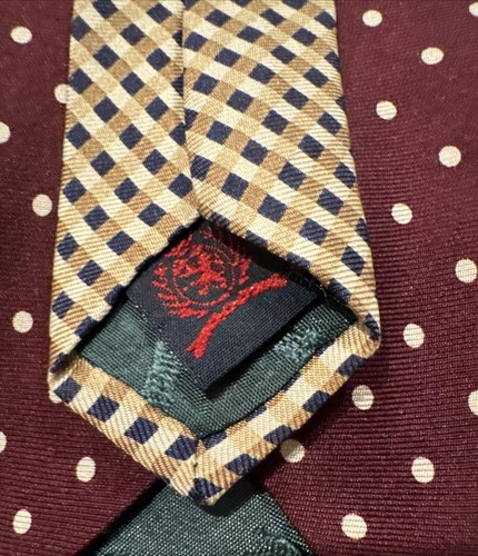 Vintage Tommy Hilfiger Necktie Burgundy Red Tie with Geometric Graphics Pin Dots - Picture 2 of 10