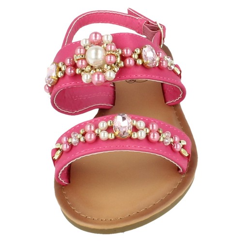 Girls H0R273 Pearl Jewel Trim Open Toe Flat Summer Sandals Size Spot On - Picture 9 of 11