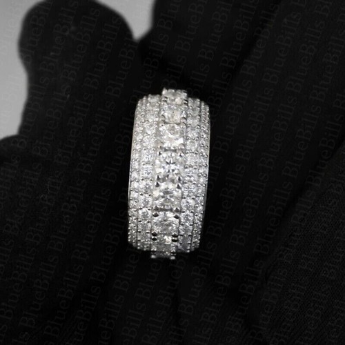 3 mm Round Cut Moissanite Bold Eternity Engagement Band 14K White Gold Plated - Picture 3 of 9