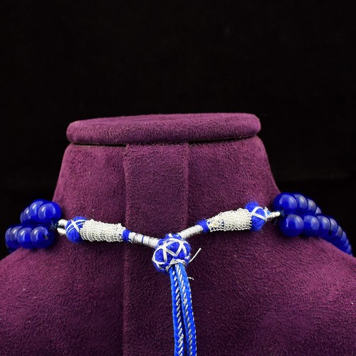 Collar de cuentas redondas de zafiro azul de 444 quilates extraído de tierra de 2 hilos JK 16E269 - Imagen 3 de 3