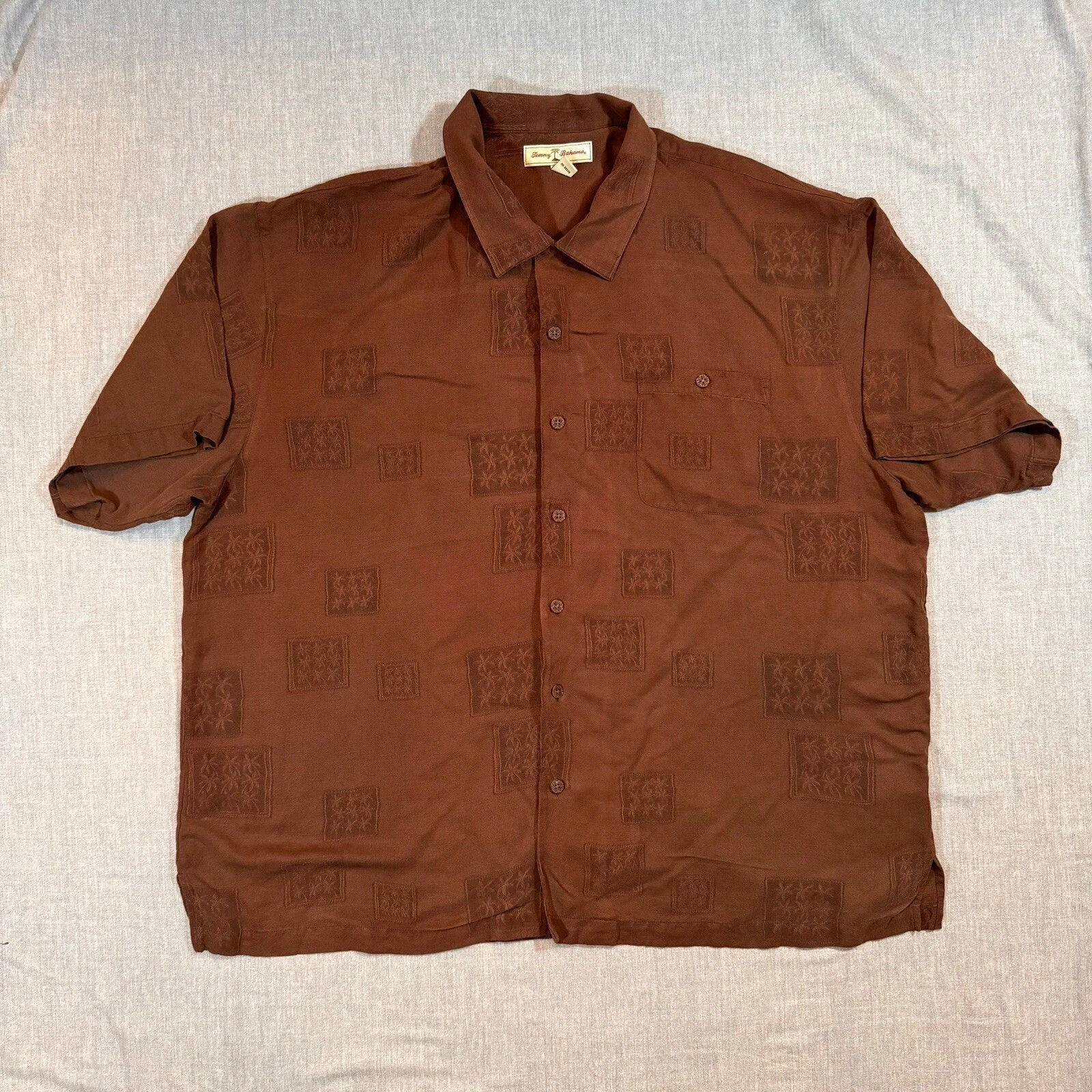 Tommy Bahama Shirt Mens XXL Button Up Loop Collar Silk/Linen Palm Trees Hawaiian