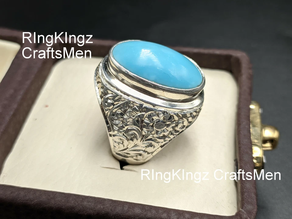 Anillo Turquesa Para Hombre Plata de Ley 925 Hecho a Mano Anillo Hombre Talla 9 Piedra Feroza Foto 3 de 4