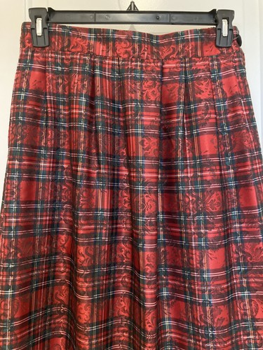 BRYN CONNELLY Skirt Red Green Plaid Christmas Holidays Pleated Medium Vtg - Imagen 2 de 8