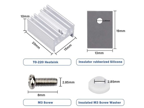 TO-220 Aluminium Heatsink & Insulator/Mounting Kits 1 or 5 pack - Picture 2 of 6