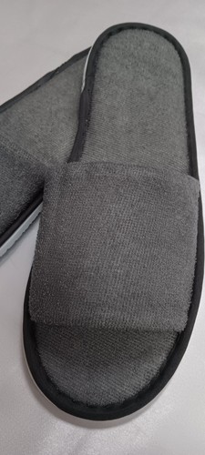 Wholesale Grey Terry Open Toe Towel Spa Leisure Holiday Hotel Quality Slippers - Picture 1 of 2