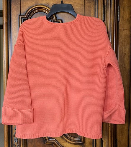 Free People Womens Bright Orange V Neck Pullover Sweater Cuffed Sleeves Sz XS - Picture 2 of 2