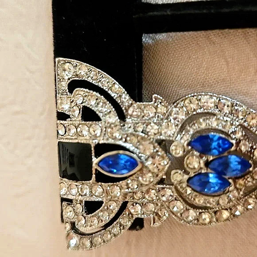 ART DECO blue rhinestone brooch and earring set by ANGEL Jewelry Co signed ANGEL - Picture 11 of 16