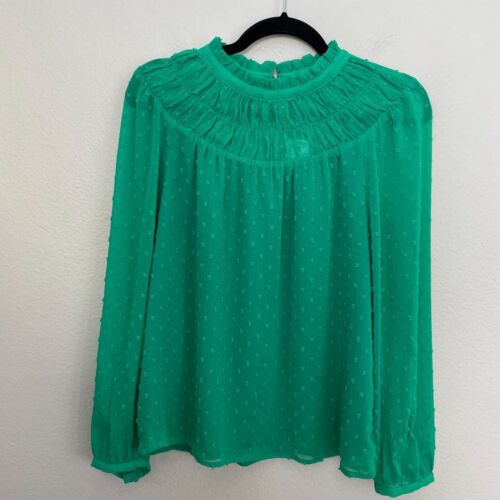 NEW J Crew Womens Small Green Swiss Dot Blouse Long Sleeve Shirt Top - Picture 8 of 13