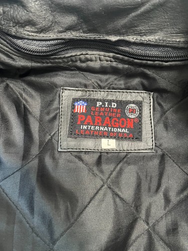 Chaqueta de motociclista vintage PARAGON de cuero negra y roja talla grande unisex - Imagen 9 de 10