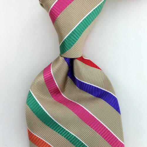 Paul Stuart Italy Tie Gold Red Pink Green Stripes Luxury Necktie Silk Ties #L3 - Picture 2 of 7