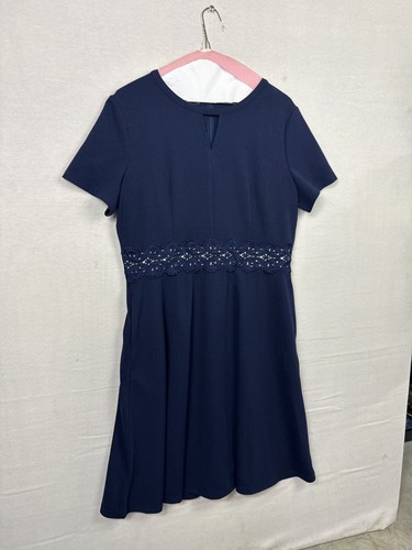 Vestido Owin línea A swing para mujer XL azul marino detalle de encaje ojo de cerradura frontal espalda cremallera - Imagen 2 de 8