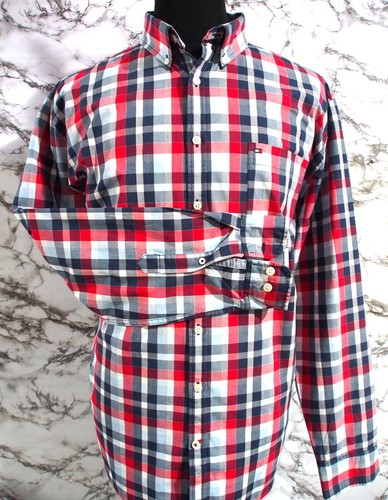 MEN'S TOMMY HILFIGER RED/WHT/BLUE CHECK OXFORD BUTTON DOWN SLIM FIT SHIRT SZ XXL - Picture 3 of 8