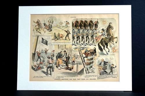 Johnny's Unrealized Ambitions 1887 FIREMAN BOXER PIRATE COWBOY SOLDIER Puck Art - Picture 2 of 11