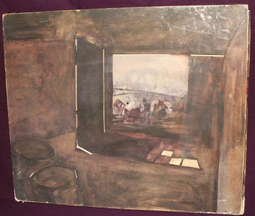 VINTAGE ABSTRACT MODERNIST GOUACHE PAINTING LANDSCAPE - Picture 4 of 12