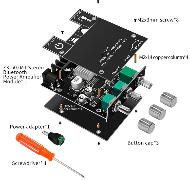 ZK-502MT Bluetooth 5,0 Subwoofer Verstärker Platine 2,0 2x50W - Bild 2 von 4
