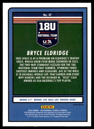2023 Panini Estrellas y Rayas BRYCE EDLRIDGE PLATA PRIZM #47 - Imagen 2 de 2