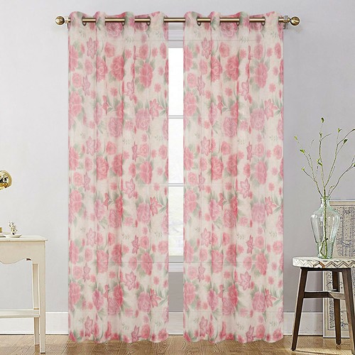 Voile Sheer Flower Grommet Top Window Curtain Panel Drapes, 81019 - Picture 1 of 6