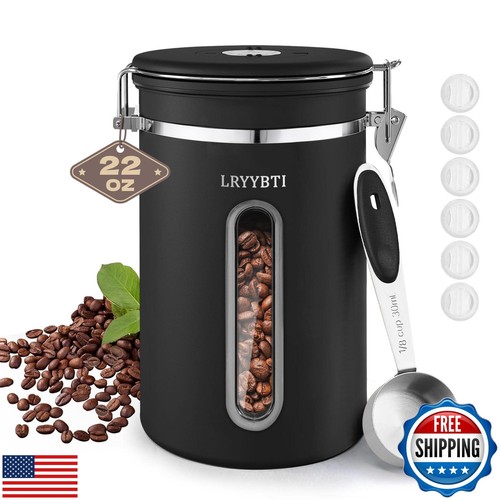 Coffee Canisters with Window,Scoop and Airtight Lid Stainless Steel Kitchen B