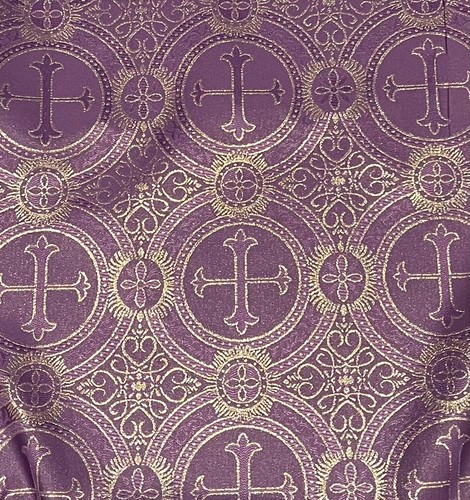 Purple Gold Metallic Church Cross Brocade Fabric 60” Width Sold By The Yard - Picture 3 of 4
