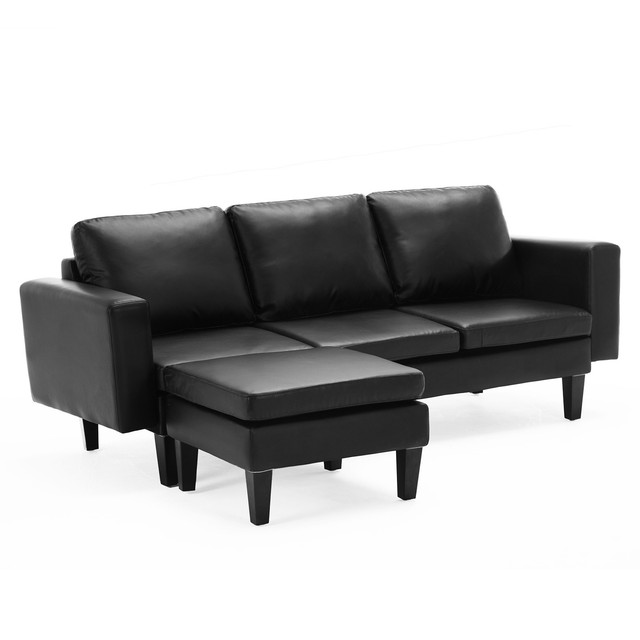 Modern 2pc Configurable Pu Leather Sectional Sofa Set W Ottoman Modern 2pc Configurable Pu Leather Sectional Sofa Set W Ottoman Furniture Black