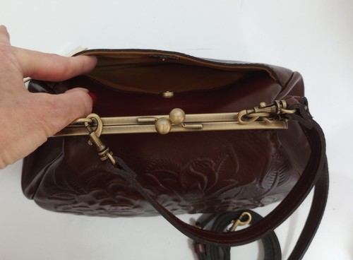 NWT Patricia Nash Annie Rose Tooled Leather Crossbody Satchel, British Tan - Picture 5 of 16