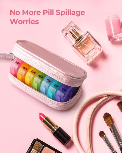 Cute Pill Organizer 2 Times a Day, PU Leather Pill Case for Women, Portable W... - Picture 2 of 8