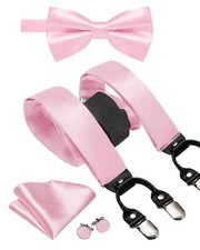 Men Suspender Bowtie Set Suspenders Pre-tied Bow Tie Pocket Square Cufflinks ...