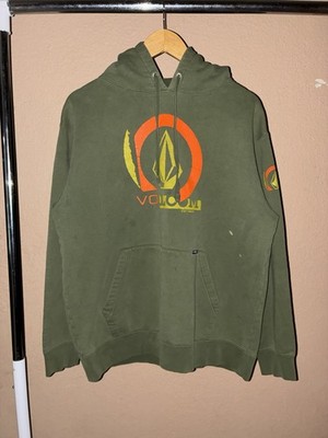 Volcom Men's Graphic Logo Pullover Hoodie Green Regular Fit Cotton Fleece