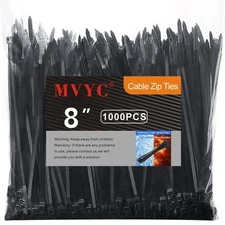 8 inch 1000pcs Heavy Duty Zip Tie 50lbs Tensile Strength UV Resistant Cable Wire